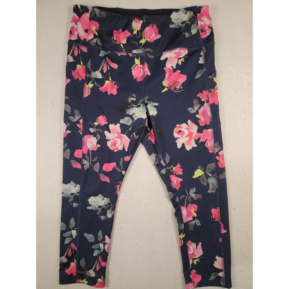 Vogo Athletica Floral Leggings XL High Waisted Cropped 23" Inseam Blue Pink Boho